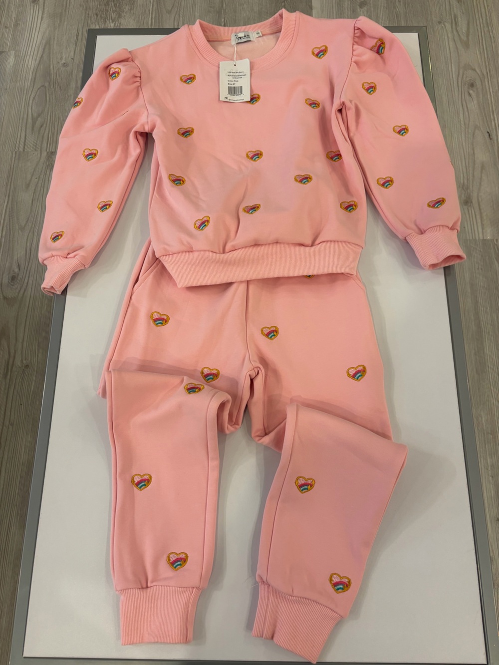 Lola and the Boys Kids Pink Heart Embroidered Pajama Set